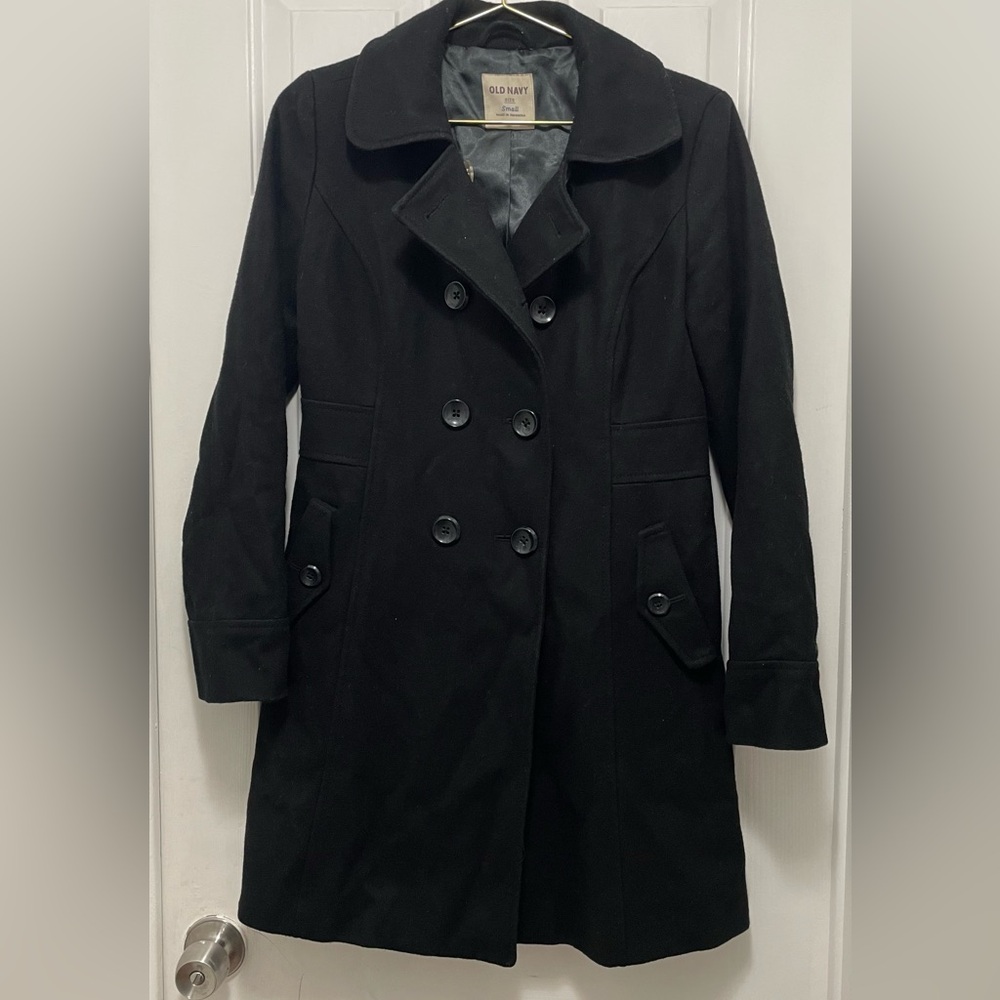 Old Navy Black Double-Breasted Trench Coat